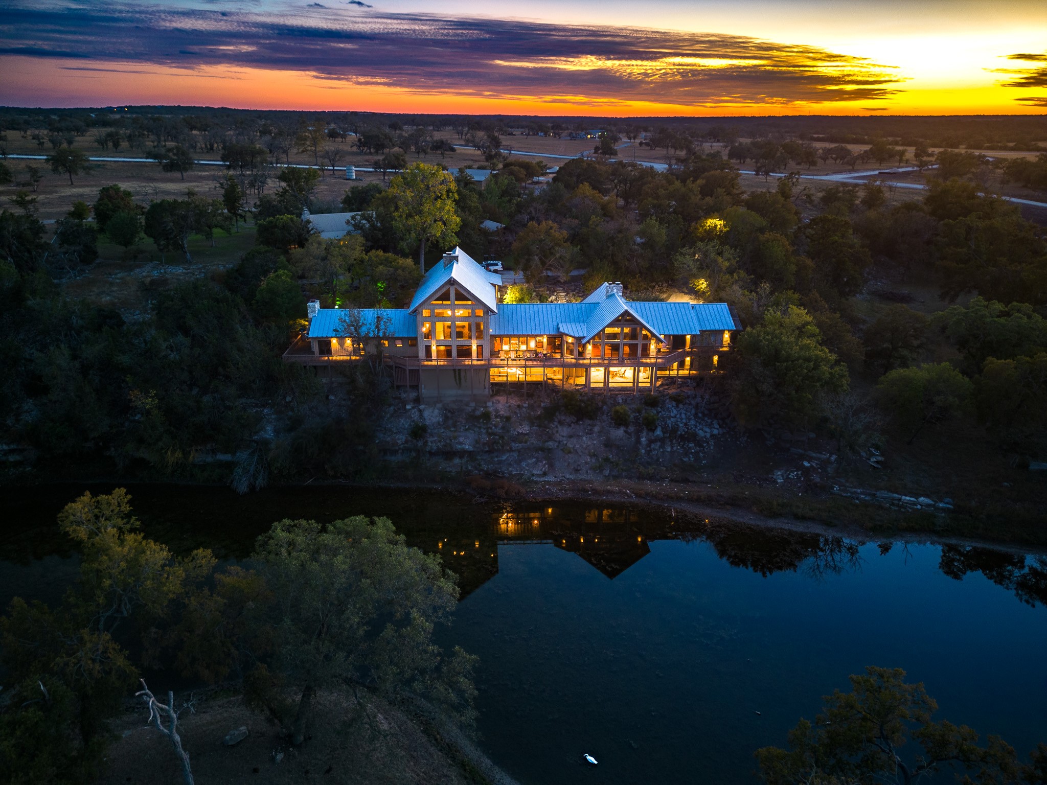 Aerial view at dusk of a water view