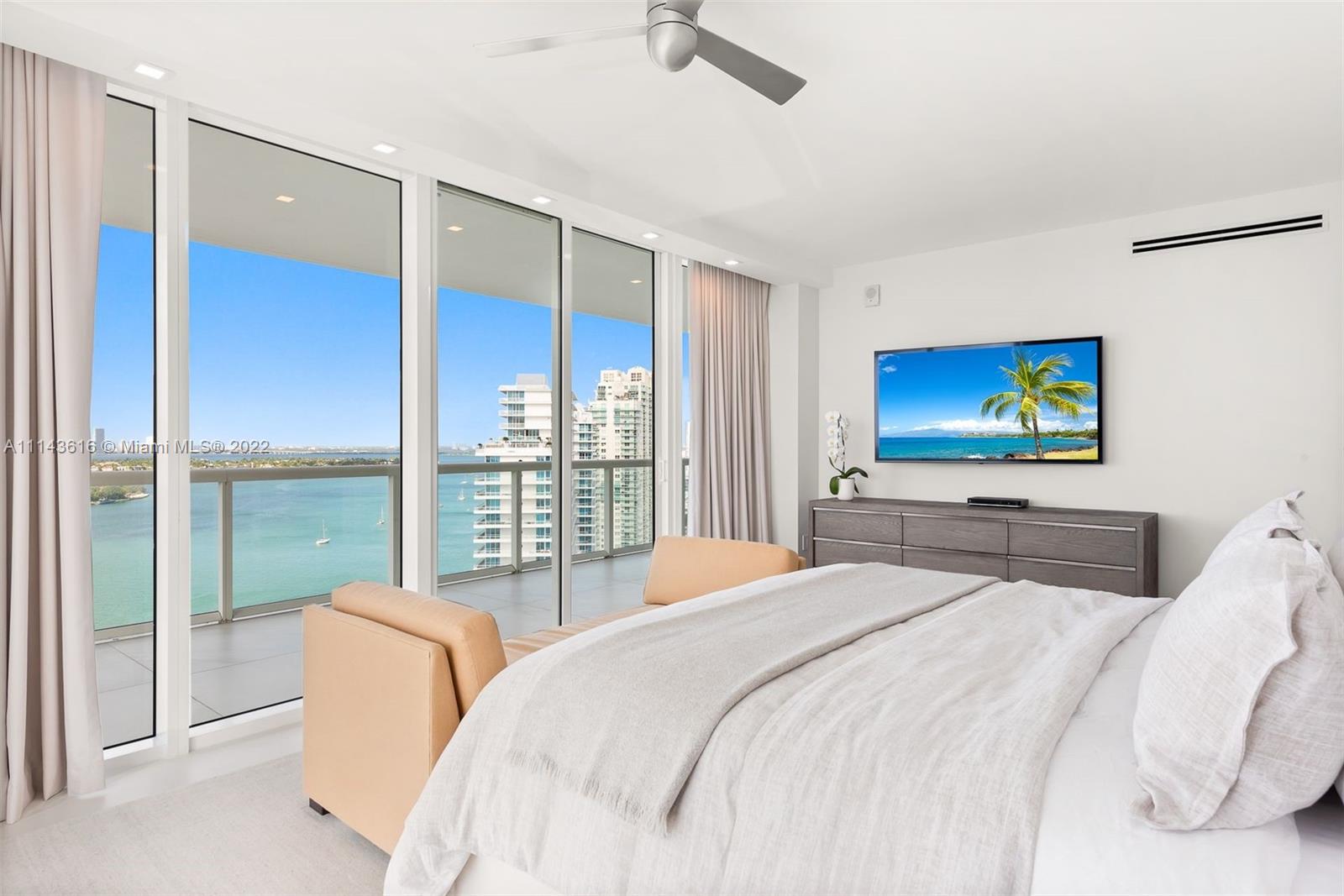 450 Alton Road, Unit 2301 Miami Beach, FL 33139 - Photo 11 of 21 a bedroom with a bed and a flat screen tv