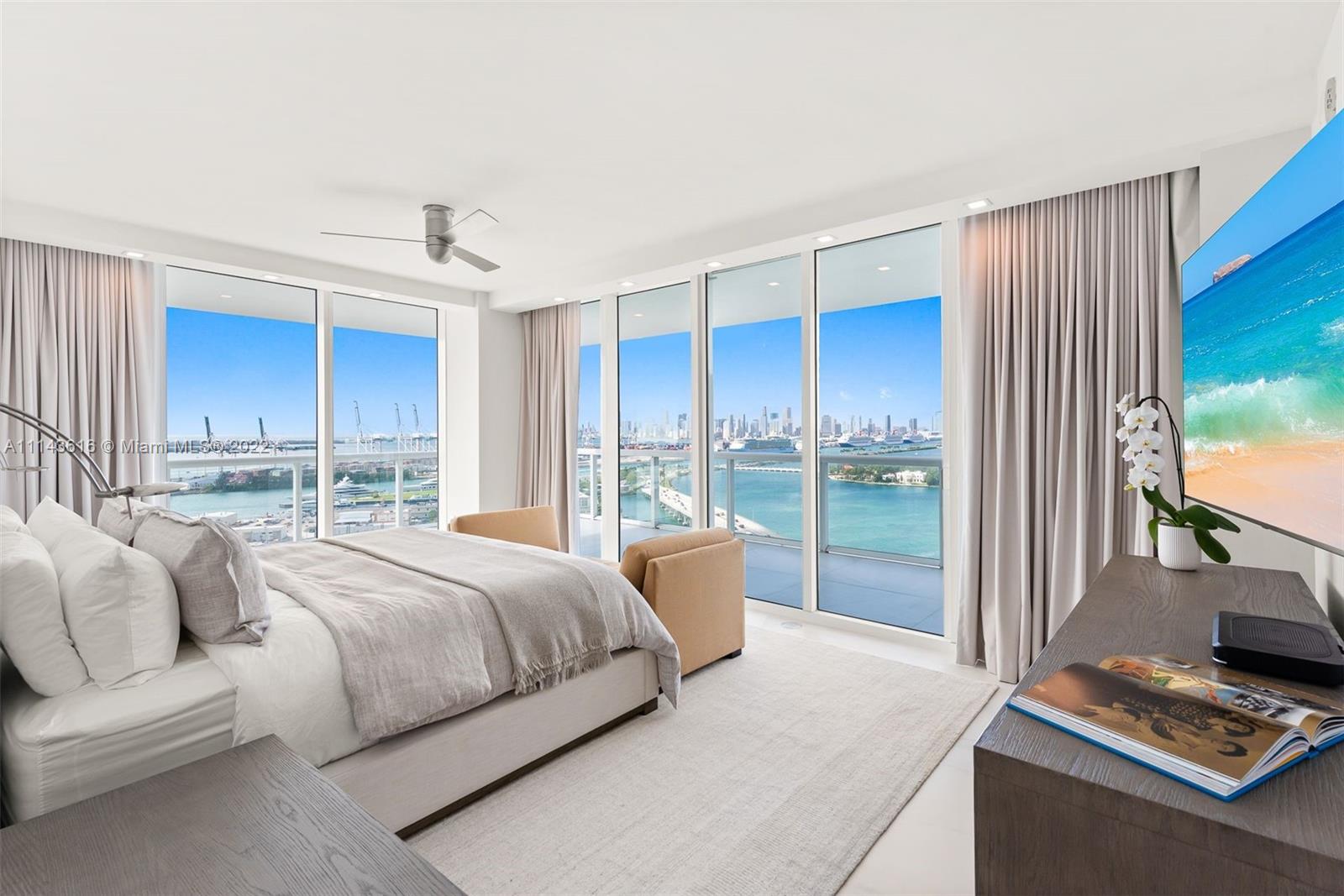 450 Alton Road, Unit 2301 Miami Beach, FL 33139 - Photo 9 of 21 a bedroom with a bed and a night stand