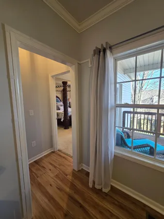 a view of outdoor space with garden and trees
