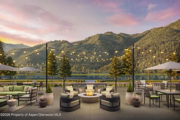 a view of a lake with a mountain in the background