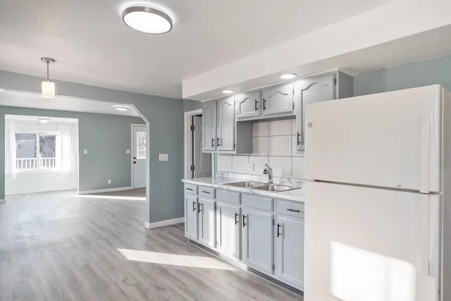a kitchen with a refrigerator a sink and dishwasher