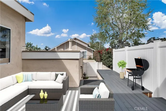 a building outdoor space with patio furniture