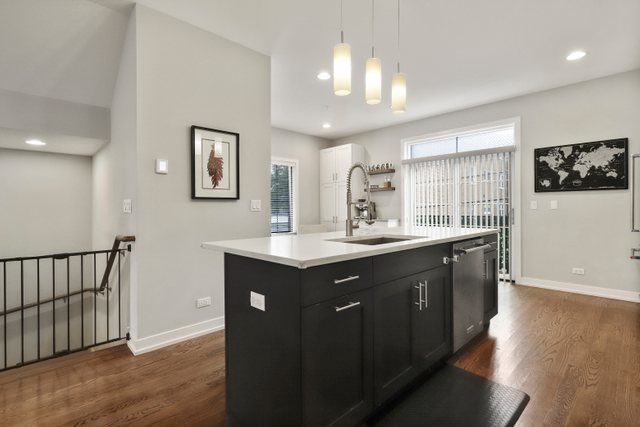 1027 Walnut Way Oak Park, IL 60302 - Photo 12 of 35 a kitchen with stainless steel appliances granite countertop a sink cabinets and wooden floor