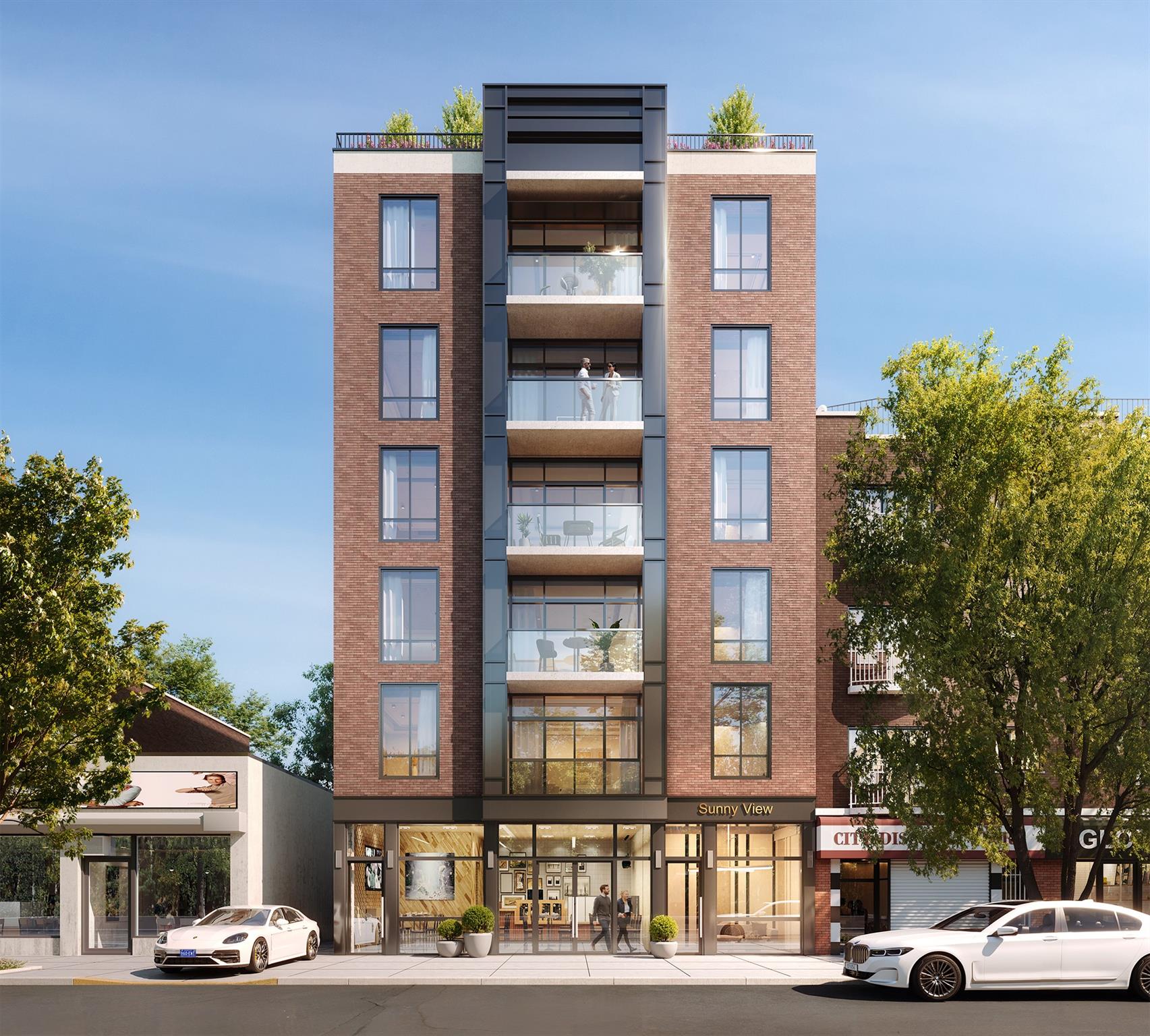 4529 47th Street, Unit 2B Queens, NY 11377 - Photo 1 of 6 a front view of a building with lot of cars and trees