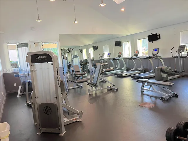 a view of a room with gym equipment
