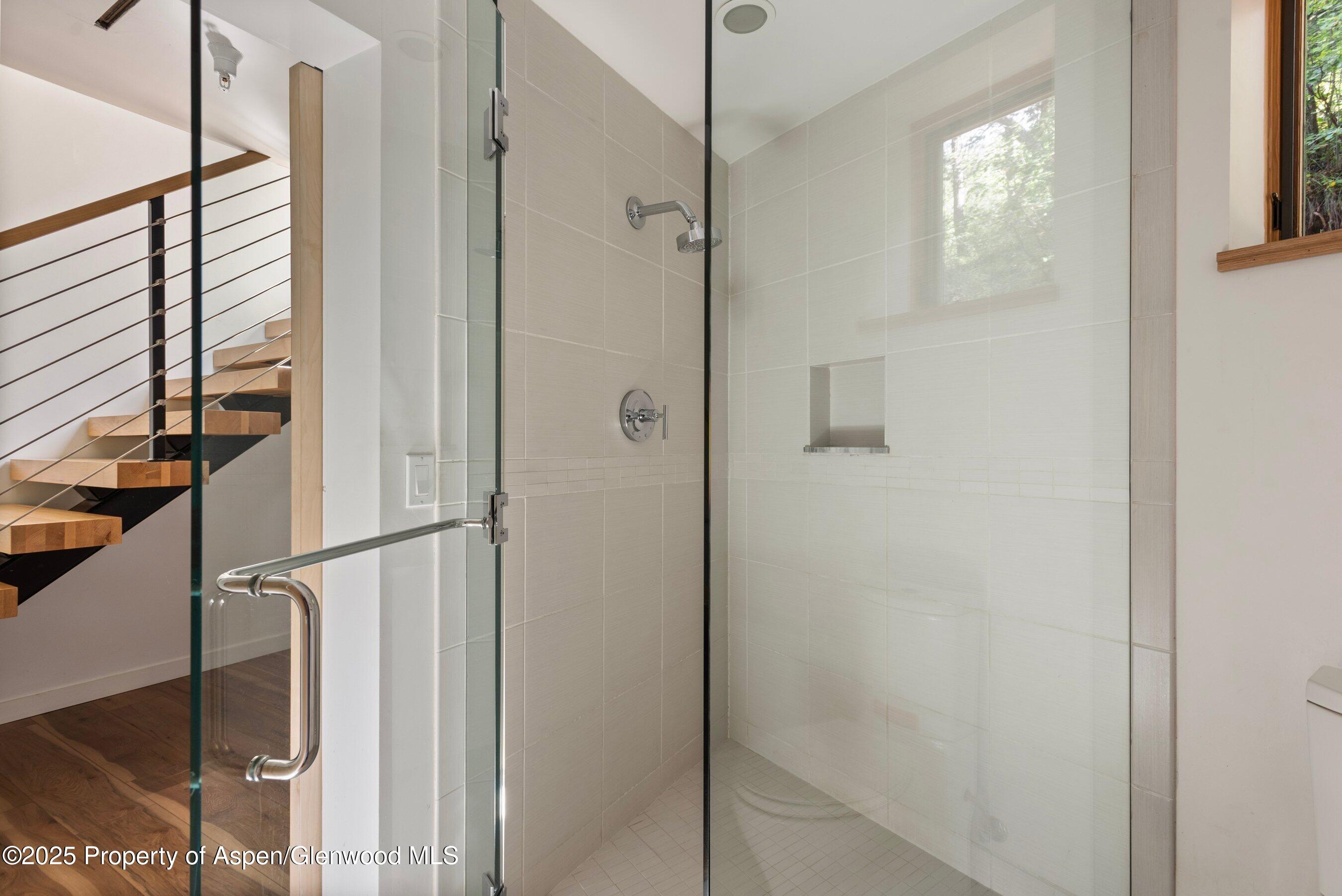768 Kings Lake Road Basalt, CO 81621 - Photo 21 of 42 a bathroom with a glass shower door and a window