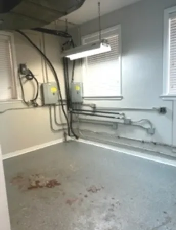 a view of a garage with a sink