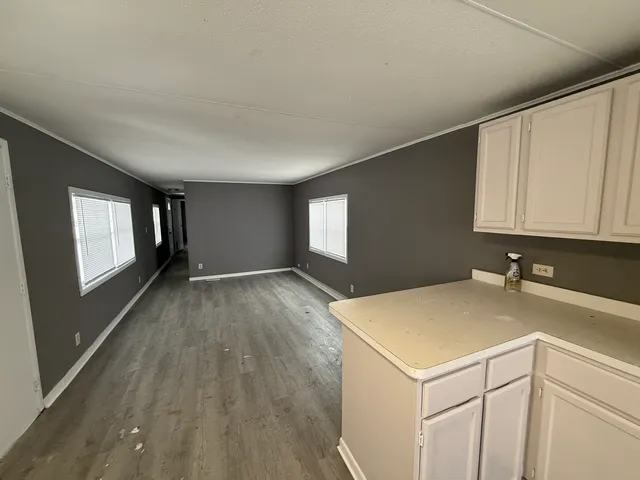 a view of a kitchen cabinets a sink and dishwasher with wooden floor