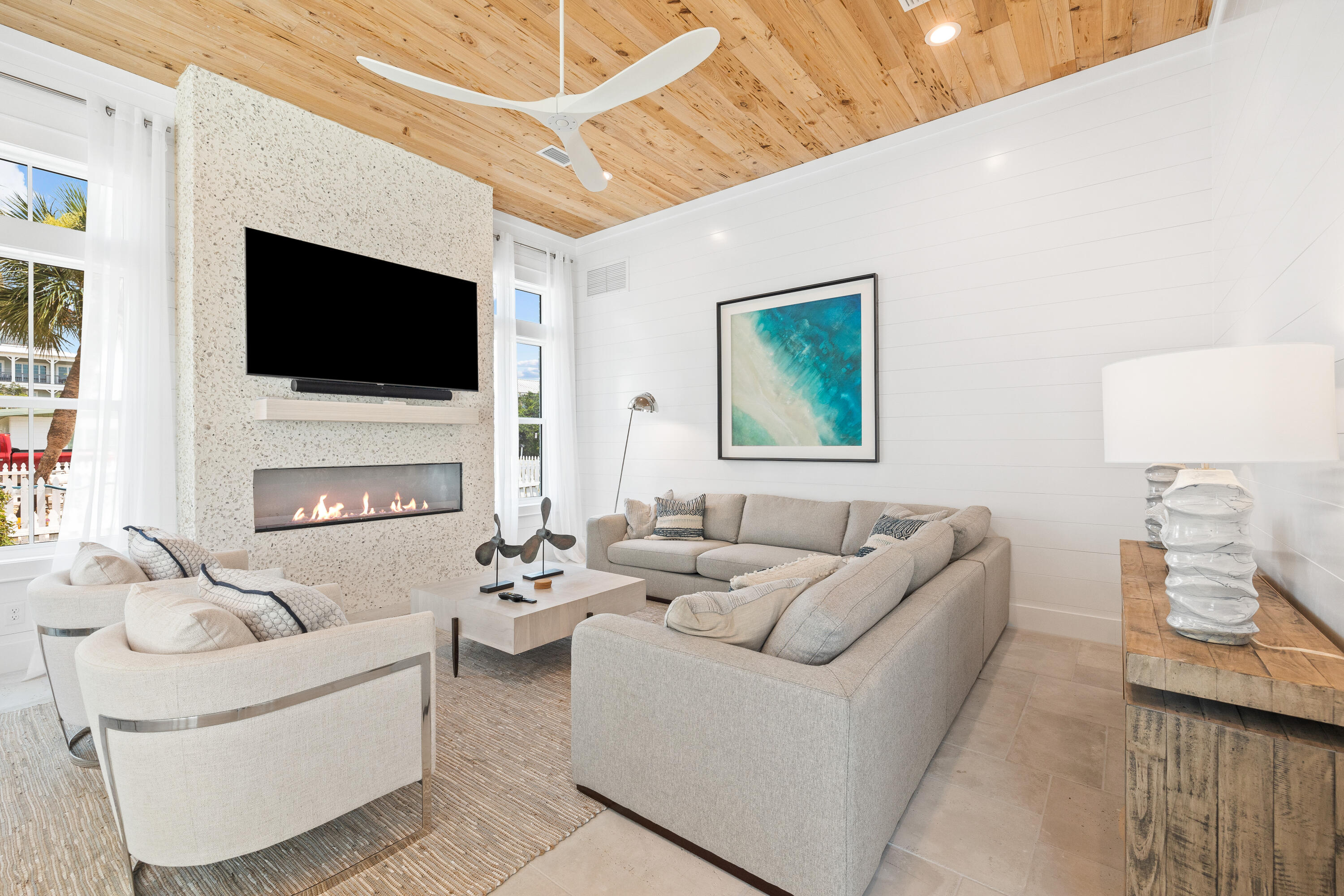 196 South Wall Street Inlet Beach, FL 32461 - Photo 16 of 85 a living room with furniture a fireplace and a flat screen tv