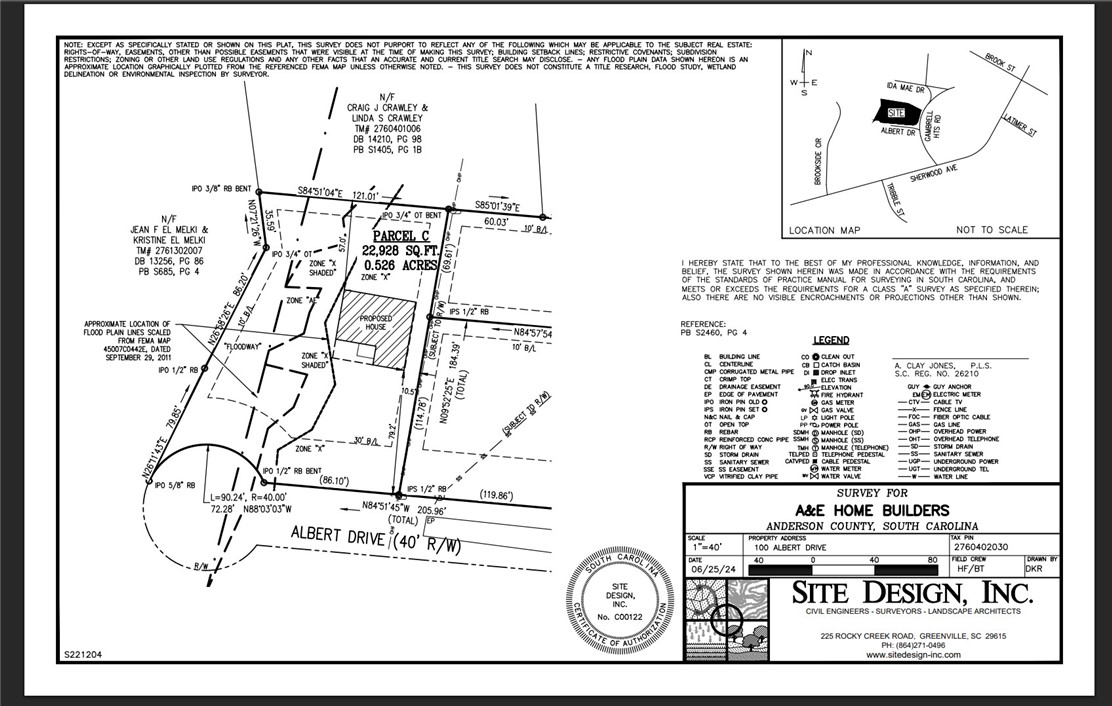 104 Albert Drive Honea Path, SC 29654 - Photo 25 of 32 This detailed survey map highlights lot dimensions and property boundaries for a proposed home.