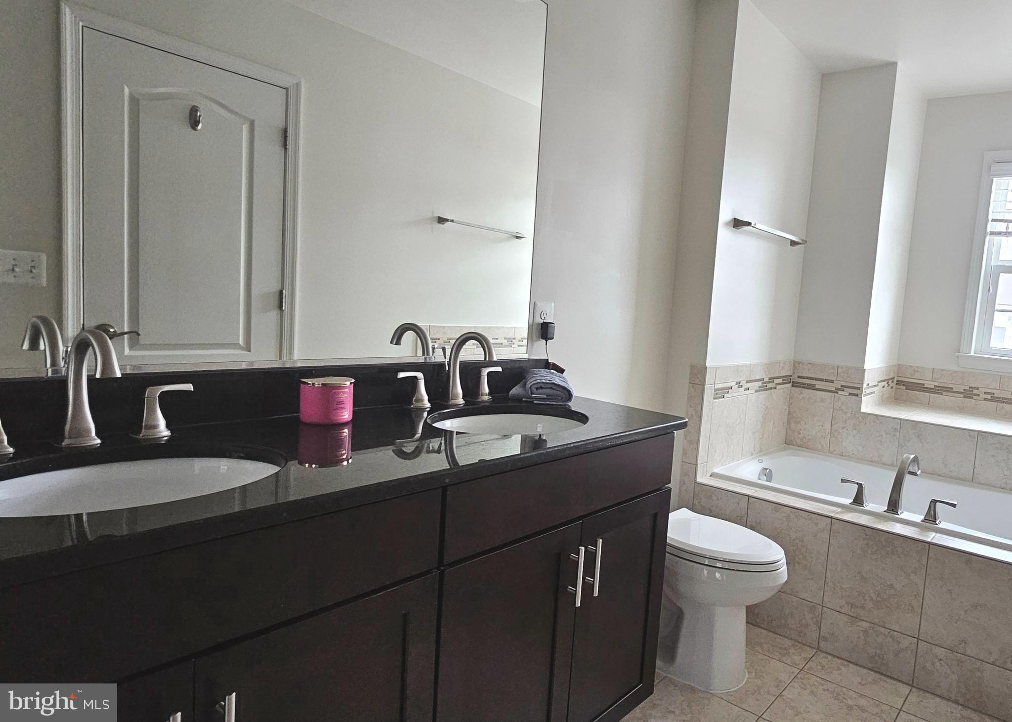 22629 Hawkbill Square Brambleton, VA 20148 - Photo 26 of 40 a bathroom with a granite countertop sink a toilet and mirror