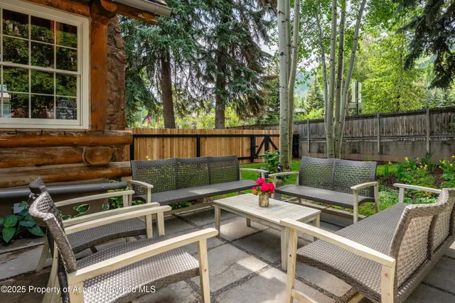 a outdoor space with a couch and a potted plant