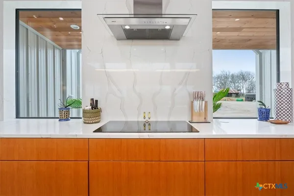 a kitchen with lots of counter top space