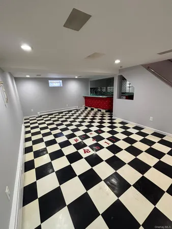 a black and white checkered floor