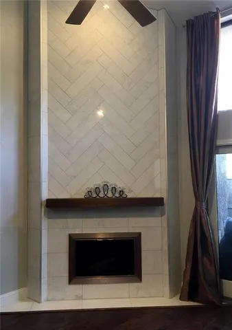 a room with a fireplace