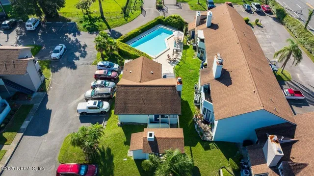 an aerial view of a house