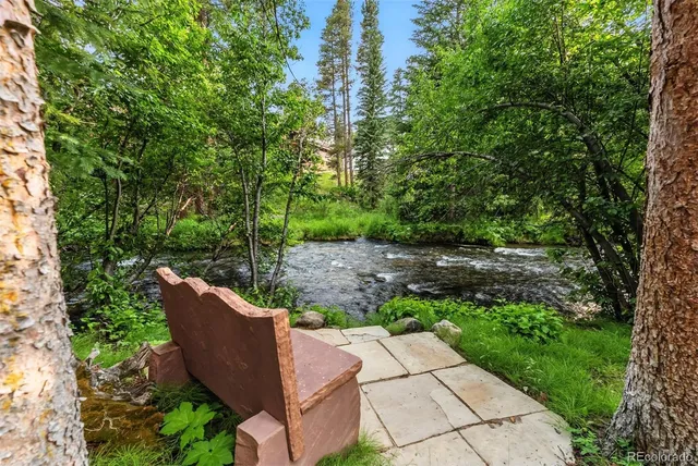 a view of a chairs in a backyard