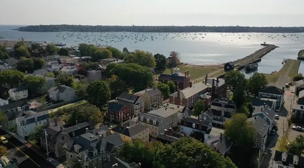 a view of a lake with a city