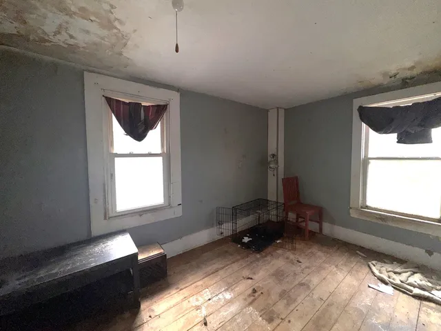 a room with window and storage space