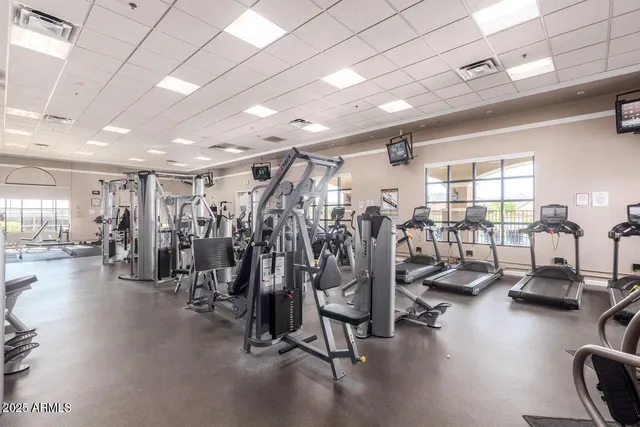 a view of a room with gym equipment