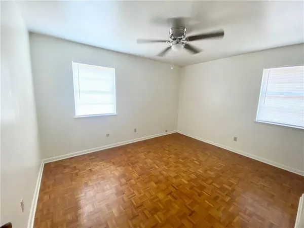 a view of a room with a window