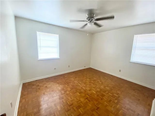 a view of a room with a window