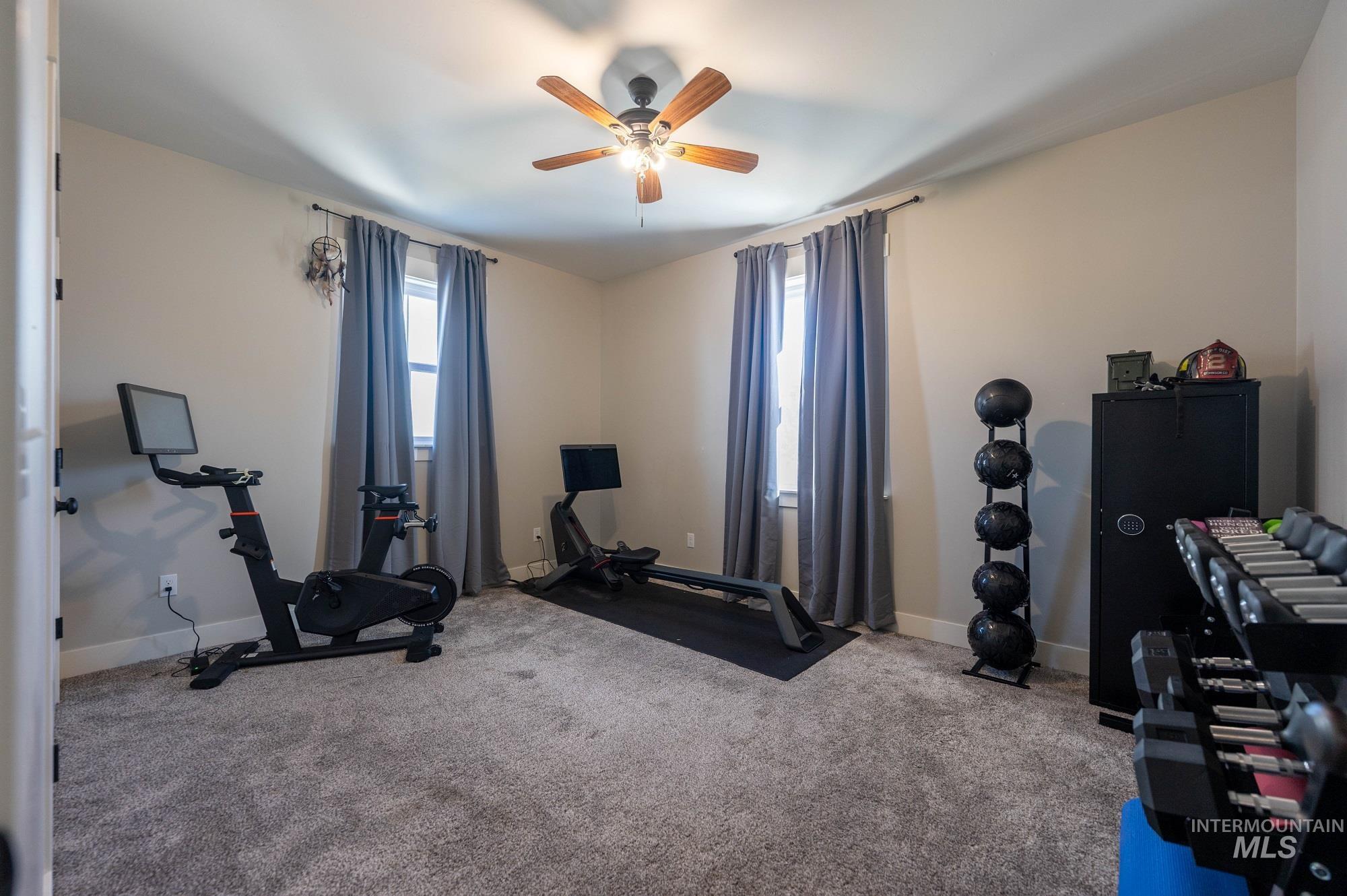 515 School Street Albion, ID 83311 - Photo 19 of 30 Workout area featuring carpet and a ceiling fan