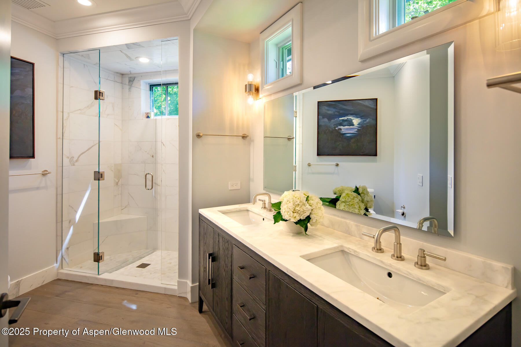 205 North 6th Street Aspen, CO 81611 - Photo 18 of 29 a bathroom with a sink shower and a mirror