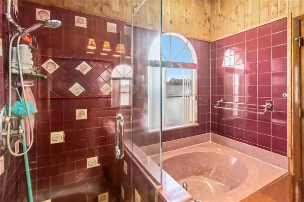 a bathroom with a bathtub