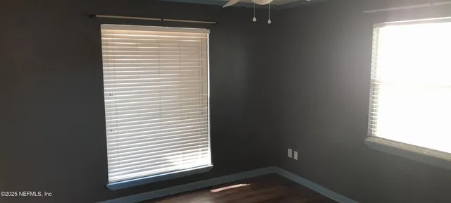 a view of a small space with a window