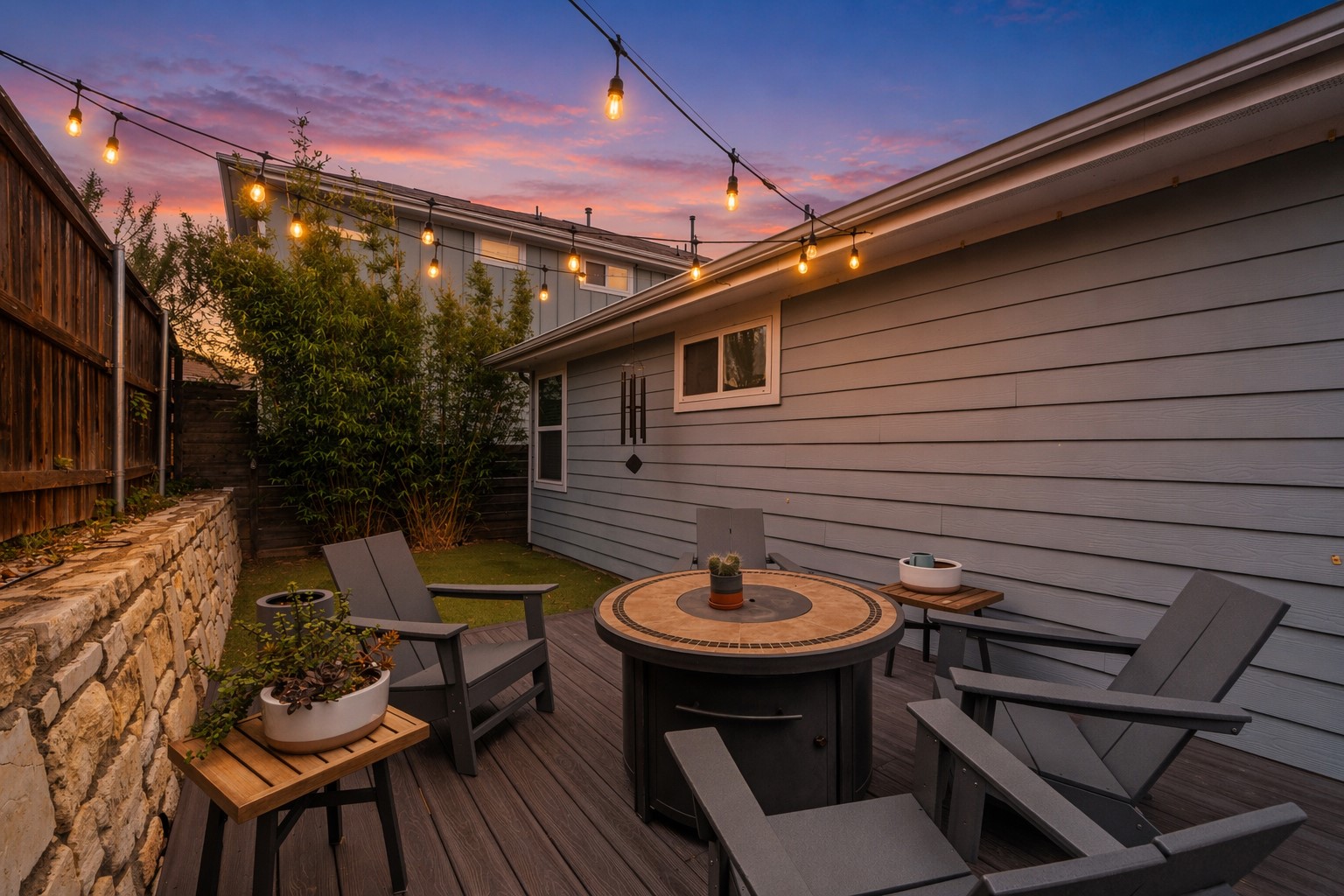 2100 Hermia Street, Unit 41 Austin, TX 78741 - Photo 18 of 22 a backyard of a house with wooden floor and outdoor seating