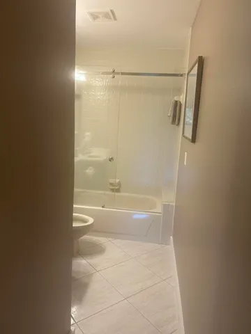 a bathroom with a bathtub