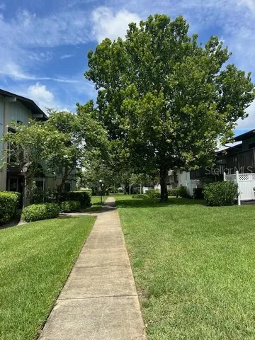 a view of a backyard with green space