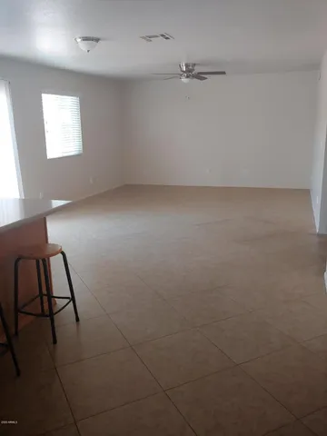 an empty room with a workbench