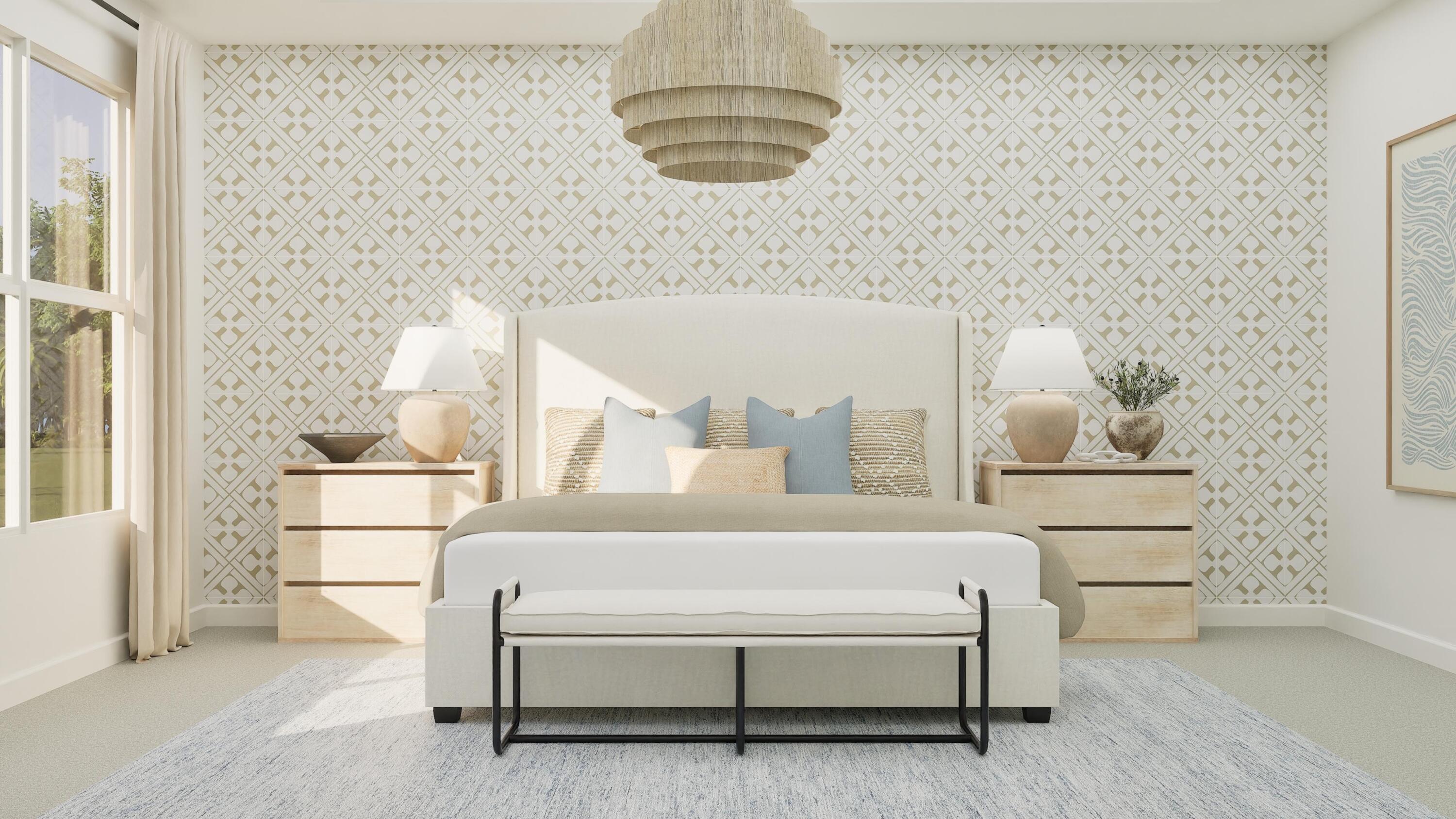 1026 Raleigh Way Wellington, FL 33449 - Photo 20 of 25 a bedroom with a bed and a chandelier