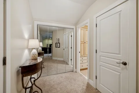 a view of a field with a trees in the background