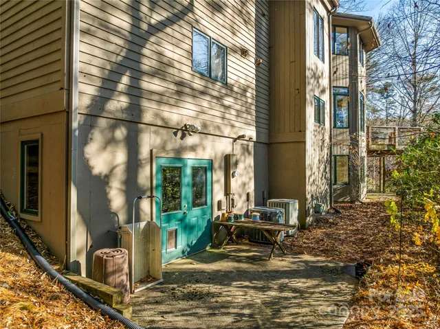 a view of a porch with seating space