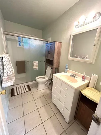 a bathroom with a sink toilet and mirror