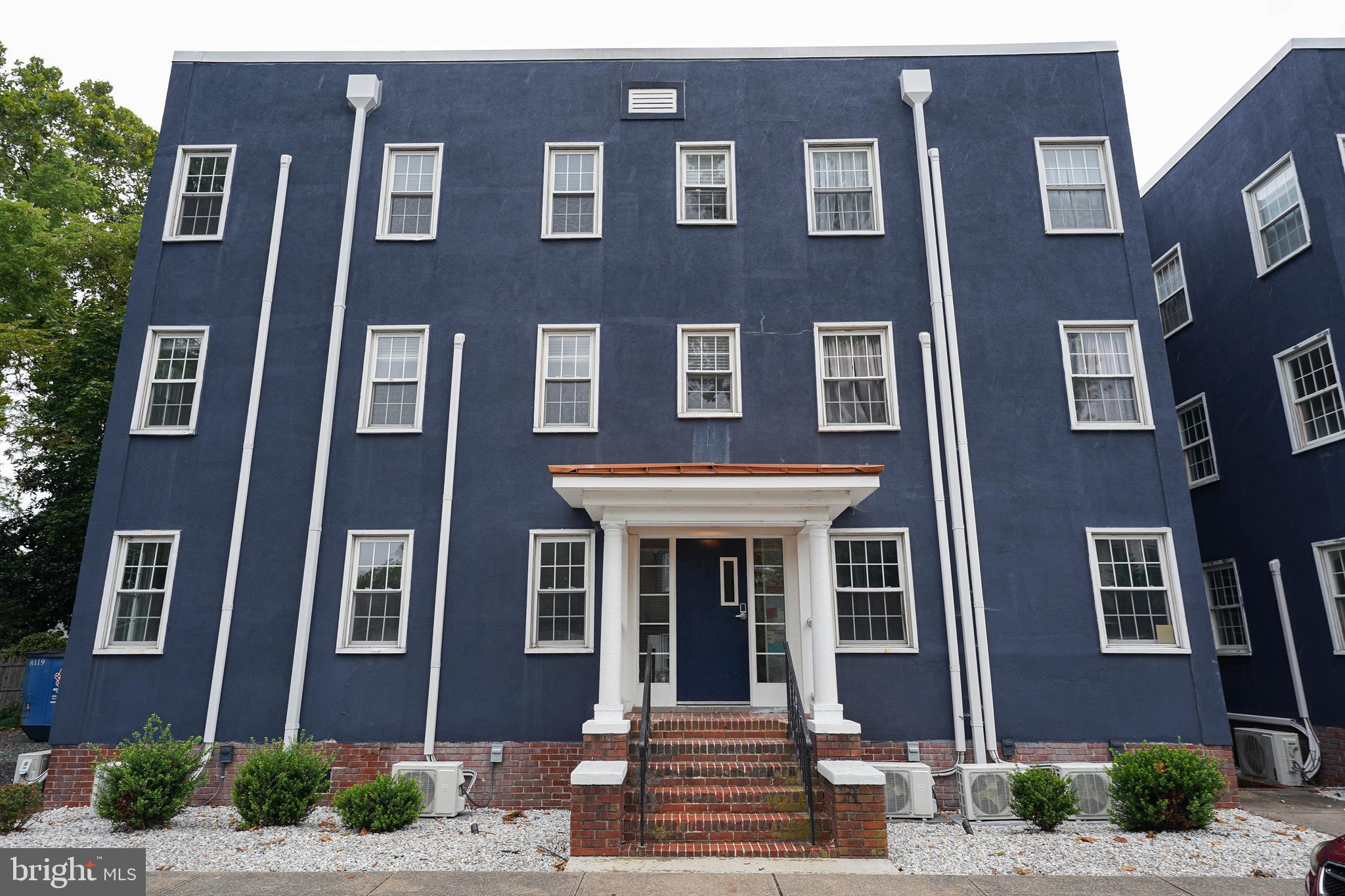 a front view of a building