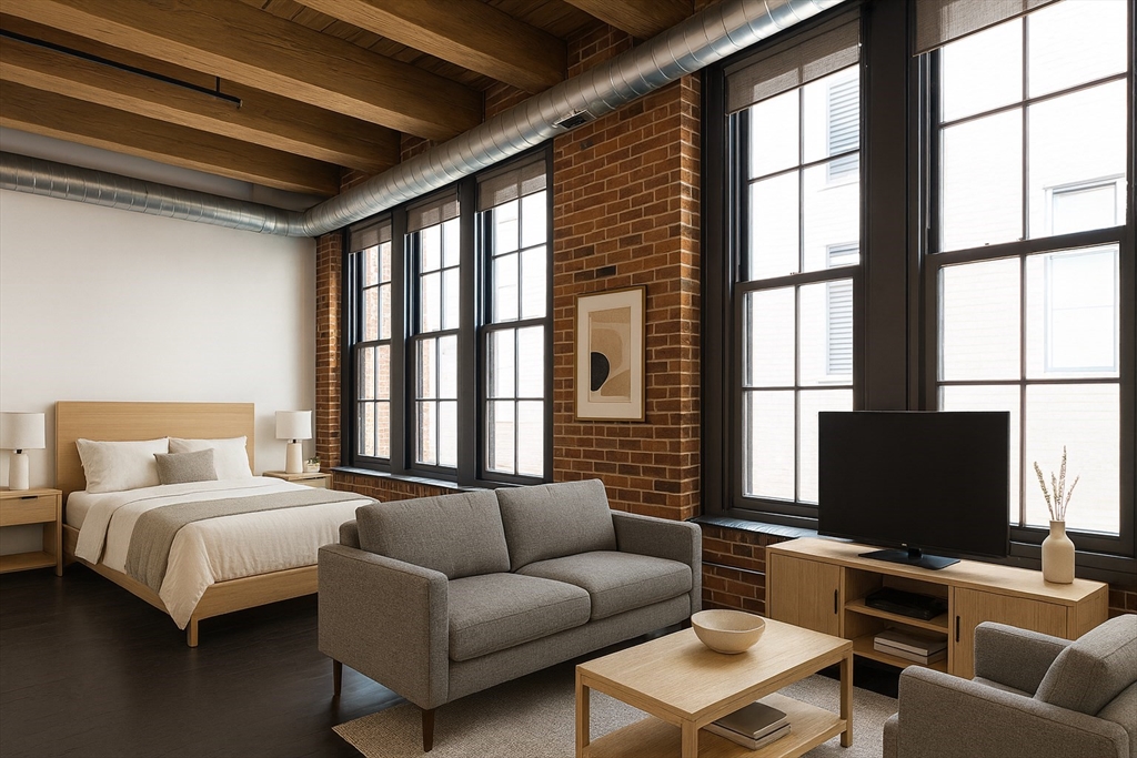 a bedroom with furniture and a flat screen tv