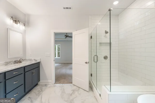 a view of a room with a large window