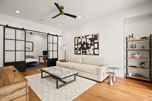 a living room with furniture