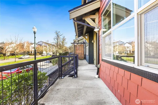 a view of a pathway with a balcony