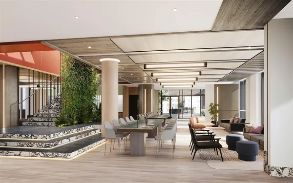 a outdoor space with patio the couches and a potted plant on the wall