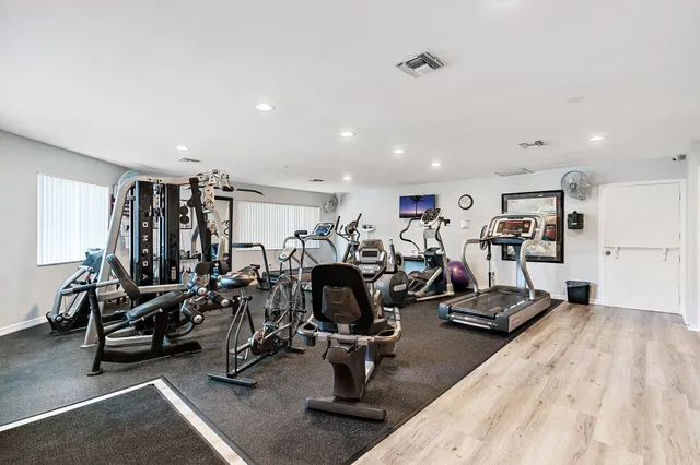 a view of a room with gym equipment