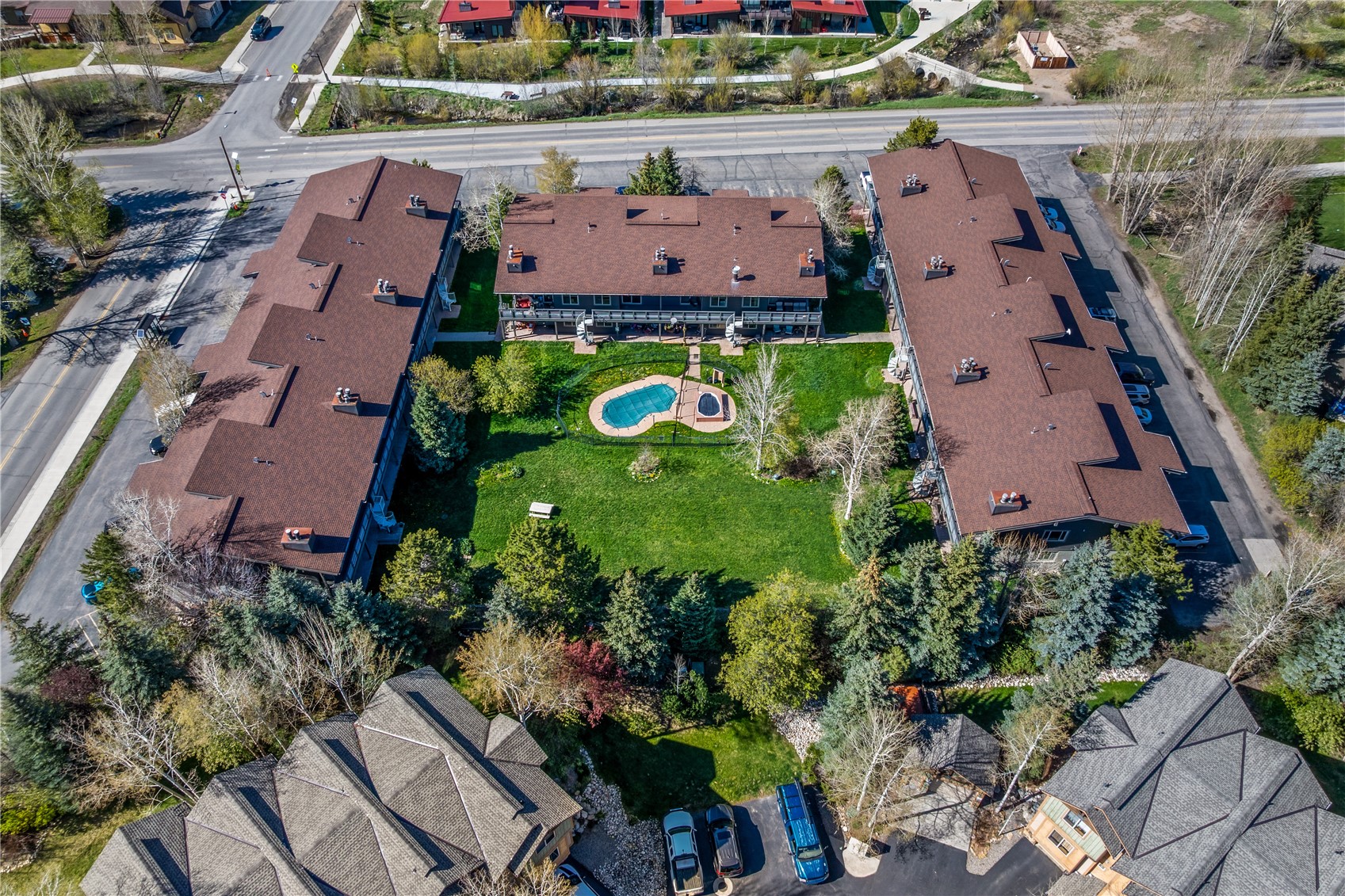 1375 Walton Creek Road, Unit 14 Steamboat Springs, CO 80487 - Photo 32 of 38 an aerial view of residential houses with outdoor space