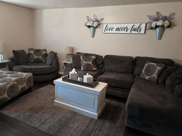 a living room with furniture