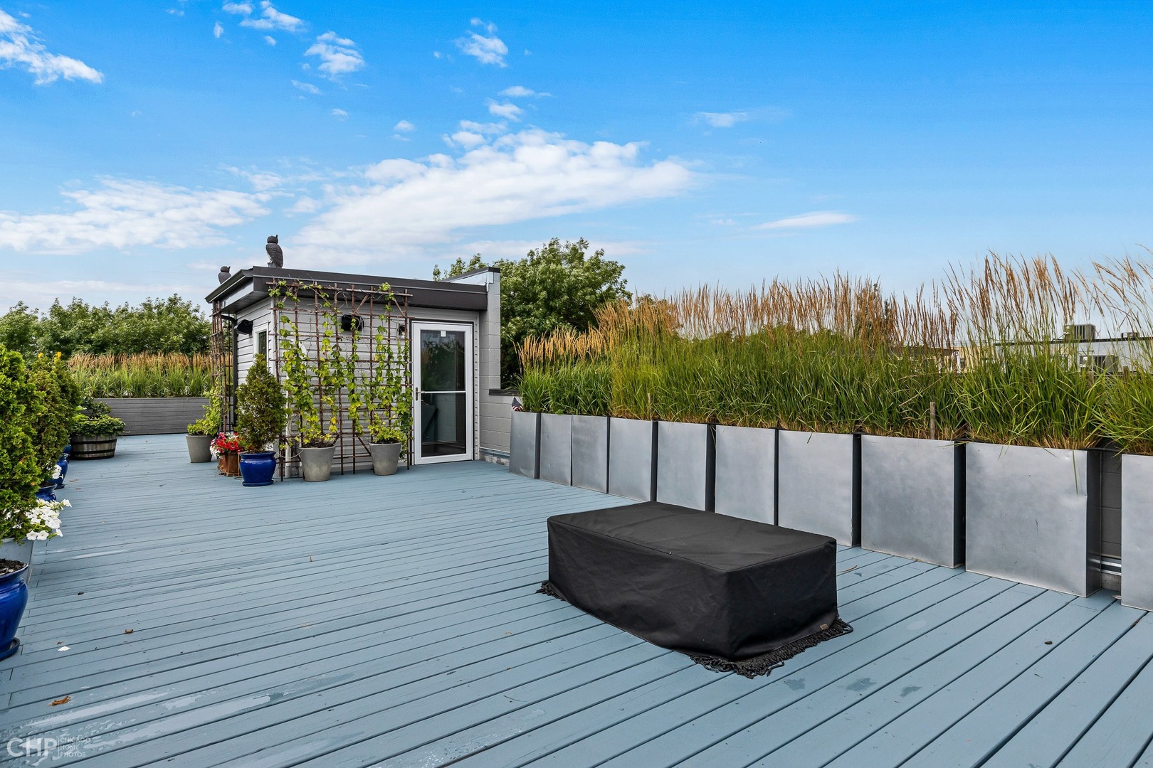 2030 West Rice Street, Unit 2 Chicago, IL 60622 - Photo 29 of 31 a view of a roof deck with chair and wooden floor