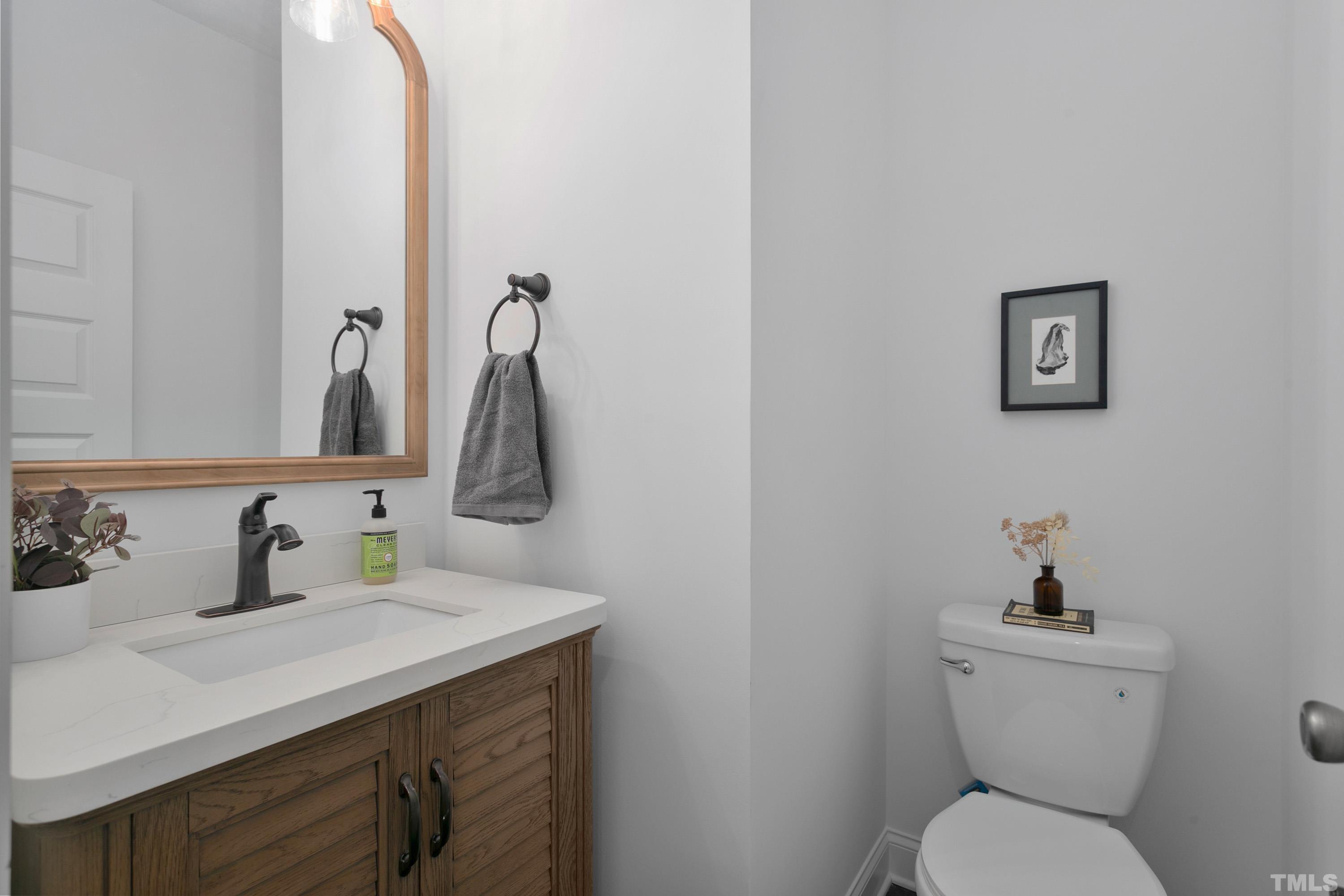 202 Myers Avenue Raleigh, NC 27604 - Photo 17 of 26 a bathroom with a toilet sink and mirror